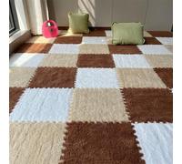 BESTORI Tapis De Sol en Mousse en Puzzle en Peluche, 18 Pièces Dalles De Moquette Doux Et Moelleux Emboîtables pour Salon Chambre Blanc/Kaki/Marron