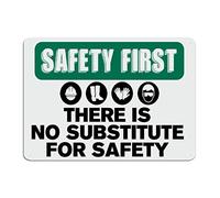 BESTORLOVE Panneau d'avertissement en métal « Safety First There is No Substitute for Safety » - Décoration murale amusante - 25,4 x 35,6 cm - Plaque d'art en métal antirouille pour bureau, maison