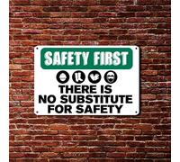 BESTORLOVE Panneau en aluminium « Safety First There is No Substitute for Safety » - 20,3 x 30,5 cm - Décoration murale antirouille pour homme, grotte, bar, garage, station-service