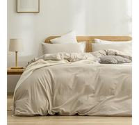 BESTOUCH Parure de lit 2 pièces avec Housse de Couette 100% Coton lavé au Toucher Lin, Super Douce, Confortable, Chic, légère et Unie, Gris Lait, lit Simple/jumeau XL