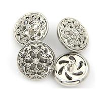 Bestowal Bouton de Vêtements 10PCS - Forme Hollow Flower Metal Shank Round Shaped Bouton en Métal Bouton de Couture (18mm, Argent)