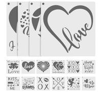 BESTOYARD 16 Feuilles Pochoirs à Peindre de Cœur Réutilisables en Pet pour Diy, Outils de Dessin Pratiques pour Décoration Murale et Peinture sur Bois