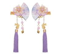 BESTOYARD 2pièces Épingles à Cheveux Japonaises Forme Éventail avec Pompons pour Femmes Accessoires Légers Alliage de Zinc et Bois Décorations Stylées pour Kimono et Coiffures
