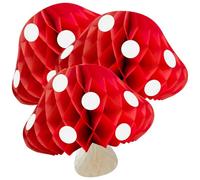 BESTOYARD 3 Pièces Boules Nid d'abeille Champignon Rouges en Carton, | Décoration D'anniversaire, Activités Festives en Plein Air, Style Chic