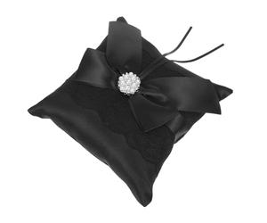 BESTOYARD Coussin Alliance Mariage Élégant en Polyester Noir avec Ruban, Porte-alliances Sécurisé pour Engagements et Anniversaires
