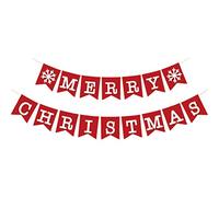BESTOYARD Guirlande Fanion Noel Banderole Bannière Tissu avec Motif Merry Christmas Flocon de Neige Blanc Decoration Arbre De Noël Suspendu Rouge