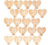 BESTOYARD Lot De 20 Numéros De Table Mariage En Bois Avec Support En Forme De Cœur 4.13X4.13 Pouces Décoration Élégante Pour Réception Anniversaire Fête Plan De Table