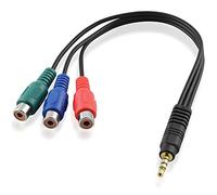 BestPlug 20 cm Câble vidéo Composite RCA RVB Aux in Out Y Adaptateur 3 RCA Femelle Femelle Femelle vers 1 Prise Jack stéréo 3,5 mm mâle, Convient pour HD, FULLHD, Noir