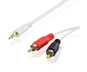 BestPlug 5 m Câble audio Rca Aux in Out Y, 2 x Rca mâle vers 1 x Jack stéréo 3,5 mm plaqué or, Blanc