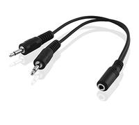 BestPlug Câble Audio Y 20 cm - Aux in Out, 2 fiches Jack Mono 3,5 mm mâle vers 1 Prise Jack stéréo 3,5 mm Femelle - Noir (Version améliorée v1.05)