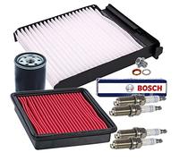 BESTPRICE Kit d'inspection Kit de filtration avec 1x filtre à air, 1x filtre d'habitacle, 4x bougies Super FR8ME, 1x bouchon de vidange d'huile avec joint Compatible avec NISSAN MICRA (K12), NOTE (E1