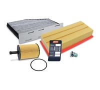 BESTPRICE Kit d'inspection Kit de filtration avec 1x filtre à air, 1x filtre d'habitacle avec charbon actif, 1x filtre à huile y compris bouchon de vidange d'huile & bague d'étanchéité