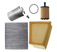 BESTPRICE Kit d'inspection Kit de filtration avec 1x filtre à air, 1x filtre d'habitacle (filtre à pollen) avec charbon actif, 1x filtre à carburant, 1x filtre à huile, 1x bouchon de vidange d'huile