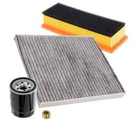BESTPRICE Kit d'inspection Kit de filtration avec 1x filtre à huile ; 1x filtre à air ; 1x filtre d'habitacle (charbon actif) ; 1x bouchon de vidange d'huile, COMPATIBLE AVEC - FIAT 500 (312_), 500 C