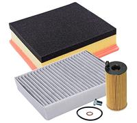 BESTPRICE Kit d'inspection Kit de filtration avec 1x filtre à huile ; 1x filtre à air ; 1x filtre d'habitacle (charbon actif) ; 1x bouchon de vidange d'huile y compris joint, COMPATIBLE AVEC - BMW Sé