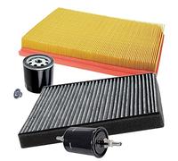 BESTPRICE Kit d'inspection Kit de filtration avec 1x filtre à huile, 1x filtre à air, 1x filtre d'habitacle (charbon actif), 1x filtre à carburant, 1x bouchon de vidange d'huile avec joint d'étanchéi