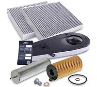 BESTPRICE Kit d'inspection Kit de filtration avec 1x filtre à huile, 1x filtre à carburant, 2x filtres d'habitacle, 1x filtre à air, 1x bouchon de vidange d'huile, Compatible avec BMW Série 5 (F10) (F