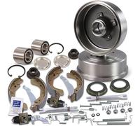 BESTPRICE Kit frein essieu arrière y compris 2x tambours de frein 4x mâchoires de frein 1x kit de montage 2x cylindres de frein de roue 2x roulements de roue 2x bague ABS Compatible avec OPEL CORSA C