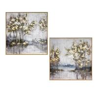 Bestpricepictures Lot de 2 tableaux sur toile avec un paysage de rivière et cadre en bois naturel Blanc/vert/gris 80 x 80 x 3,5 cm