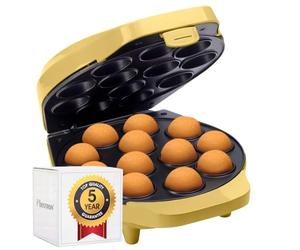 Bestron Appareil à cake pop au design rétro, Inclut un support à cake pop, fourchette & 12 bâtonnets à cake pop, 700 Watts, Couleur: jaune