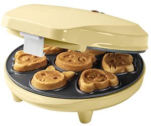 Bestron Appareil à mini cookies avec motifs d'animaux, Moule à mini gaufres, avec témoin de cuisson & revêtement anti-adhésif, 700 Watts, Couleur: Jaune