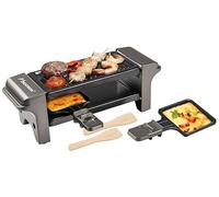 Bestron Appareil a raclette, Mini Grill pour 1 à 2 personnes, avec 2 poêlons et 2 spatules, avec revêtement antiadhésif, 350 Watts, couleur: Gris