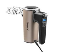 Bestron Batteur electrique cuisine, Batteur mixeur à main puissant avec 6 vitesses, fonction turbo et écran LCD, livré avec 2 fouets et 2 crochets pétrisseurs, poids léger de 1 kg, couleur: Beige