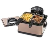 Bestron Friteuse à Huile XL avec 3 paniers à friteuse avec Technologie de Zone Froide et réservoir d'huile Amovible 4 litres Passe au Lave-Vaisselle 2000 W Acier Inoxydable Cuivre DF402CO