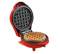 Bestron Gaufrier Compact Rouge - Revêtement Antiadhésif Silicone sans PFAS, Poignées Résistantes à la Chaleur, Voyants Lumineux, Plaques Ø 12,5 cm - AMW500R