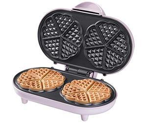 Bestron Gaufrier double pour gaufres classiques en forme de cœur, Gaufrier avec revêtement anti-adhésif, Sweet Dreams collection, Couleur: Rose