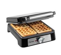 Bestron Gaufrier pour gaufres belges, pour 4 gaufres, dimensions : 10 x 10 cm, épaisseur : 1,5 cm, thermostat en continu et témoin lumineux, convient pour les familles ou Pâques, couleur : argenté