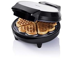 Bestron Gaufrier pour Gaufres Classiques en Forme de Coeur, Gaufrier avec Revêtement Anti-Adhésif pour Gaufres en Forme de Coeur, 700 Watts, Couleur: Argent