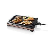 Bestron Grill de table électrique, Teppanyaki avec plaque de cuisson amovible & deux surfaces de cuisson, Anti-adhésif, 2000 Watts, Couleur: Noir/cuivre