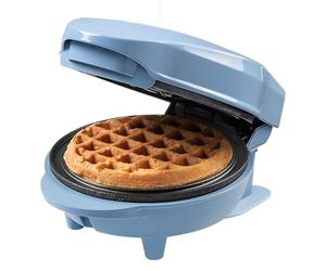 Bestron Mini gaufrier pour gaufres classiques, Petit gaufrier avec revêtement anti-adhésif, pour les anniversaires d'enfants, les fêtes de famille, Pâques ou Noël, Design rétro, Couleur: Bleu