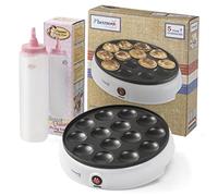 Bestron Poffertjesmaker Kit économique avec bouteille de pâte pour 700 ml, idéal pour Noël, Pâques ou anniversaire d'enfant, design rétro, 800 W, couleur : blanc/rose