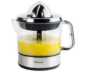 Bestron Presse-oranges et agrumes électrique, Inclut 2 cônes de pressage et un couvercle pour préserver l'arôme, Moteur à deux sens de rotation (gauche/droite), Capacité : 0.7 Litre, Couleur: Argent
