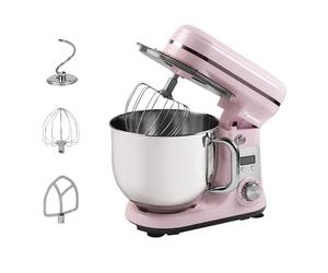 Bestron Robot Patissier, Robot pâtissier super silencieux (65 dB), Robot de cuisine 4-en-1, bol de 6 litres, inclus crochet pétrisseur, fouet et batteur plat, 6 vitesses + fonction Pulse, Rose