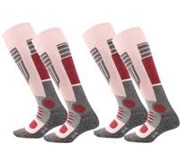 BestSale247 Lot de 2 paires de chaussettes de ski pour femme - Chaussettes fonctionnelles pour sports d'hiver avec rembourrage spécial dans différentes couleurs, gris/rose, 39-42