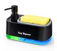 Bestseek Distributeur de Savon à Main et Vaisselle pour Cuisine avec Porte-éponge - 3 en 1 pour Évier - Gadget Utile - Noir