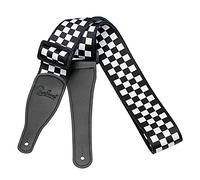BestSounds Checkerboard Guitar Strap & Genuine Leather Ends Guitar Shoulder Strap ,Suitable For Bass, Electric & Acoustic Guitars (Black and White )