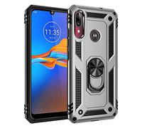 BestST Coque Motorola Moto E6 Plus, Silicone Souple et PC Dur Coque avec Support Béquille Métal Multi-Angles Etui, Protection Double Couche Multi-Fonctionnel Housse pour Motorola E6 Plus,Argent