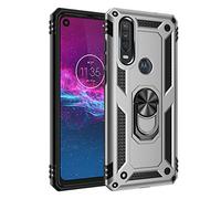 BestST Coque pour Motorola Moto P40 Power/One Action, Silicone Souple et PC Dur Coque avec Support Béquille Métal Multi-Angles Etui, Protection Double Couche Multi-Fonctionnel Housse,Argent