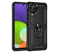 BestST Coque pour Samsung Galaxy A22 4G/M32 4G + HD Verre trempé, étui Protection TPU/PC Souple Durable avec Support de 360° Rotation Anneau Antichoc Armor Box Coque, Noir