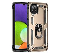 BestST Coque pour Samsung Galaxy A22 4G/M32 4G + Protecteur d'écran, Double Couche Hybride Ultra Armure Housse Étui de Protection Antichoc Armor Bumper Cover avec Stand, Or
