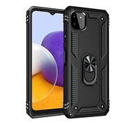 BestST Coque pour Samsung Galaxy A22 5G (No 4G) + HD Verre trempé, étui Protection TPU/PC Souple Durable avec Support de 360° Rotation Anneau Antichoc Armor Box Coque, Noir