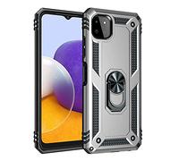 BestST Coque pour Samsung Galaxy A22 5G (No 4G) + HD Verre trempé, Silicone Souple et PC Dur Armor Protection Résistante, Anti-Choc, Anti-Rayure, Etui Housse avec Support Kickstand,Argent