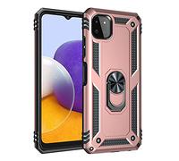 BestST Coque pour Samsung Galaxy A22 5G (No 4G) + Protecteur d'écran, Etui Antichoc Militaire Tough Armor Heavy Duty Shock Proof Protective Housse avec Anneau Support,RoseOr