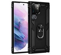 BestST Coque pour Samsung Galaxy S22 Ultra + HD Verre trempé, étui Protection TPU/PC Souple Durable avec Support de 360° Rotation Anneau Antichoc Armor Box Coque, Noir