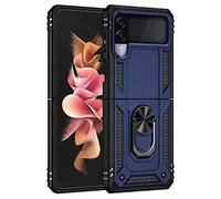 BestST Coque pour Samsung Galaxy Z Flip3 5G, Étui de Protection Slim Soft TPU + PC,Heavy Duty Dual Layer Protective Housse avec Support de Bague en métal, Bleu