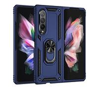 BestST Coque pour Samsung Galaxy Z Fold3 5G, Étui de Protection Slim Soft TPU + PC,Heavy Duty Dual Layer Protective Housse avec Support de Bague en métal, Bleu